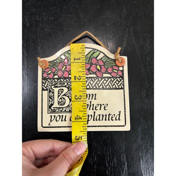 Vintage-Pottery Ornament- Wall Hanger- pink flowers-bloom where you grow - Picture 2 of 4